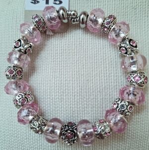 Elegant Pink and Silver Beaded Bracelet